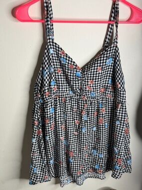 Torrid Black White Gingham Plaid Floral Babydoll Cami Tank